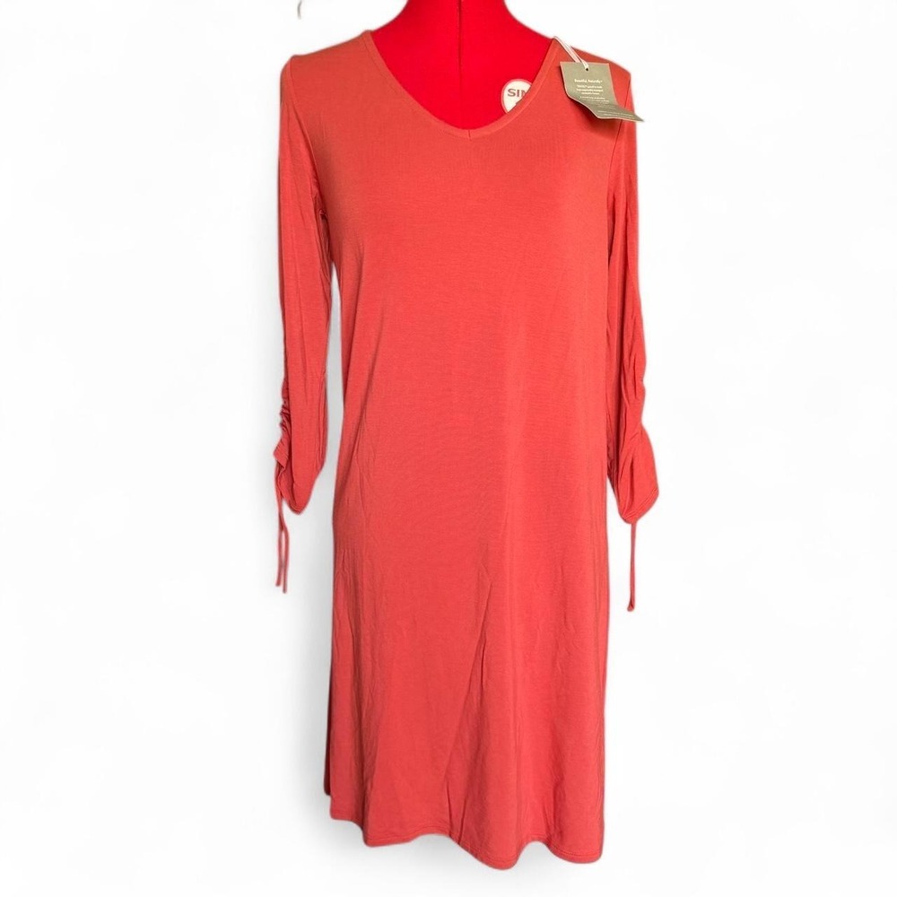 Garnet Hill V Neck Tie Sleeve Dress rust orange dress size XS BNWT